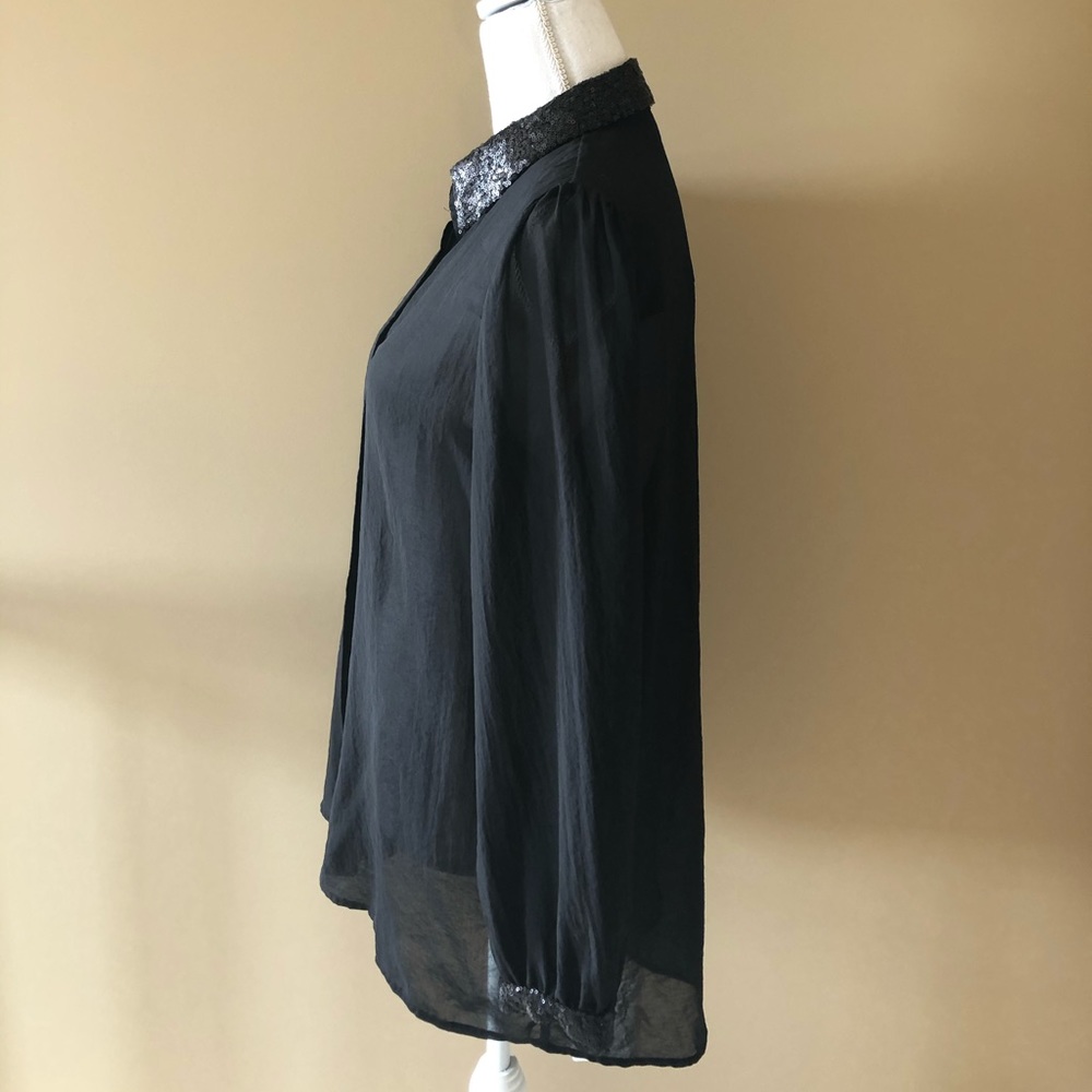 Black Sequin collared Blouse - Picture 3 of 4